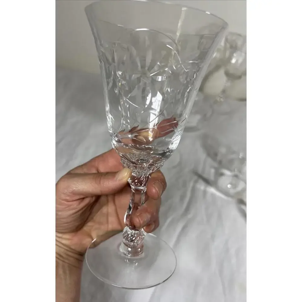 Vintage Etched Crystal Wine & Cocktail Glasses – Set of 6 Mismatched Lot